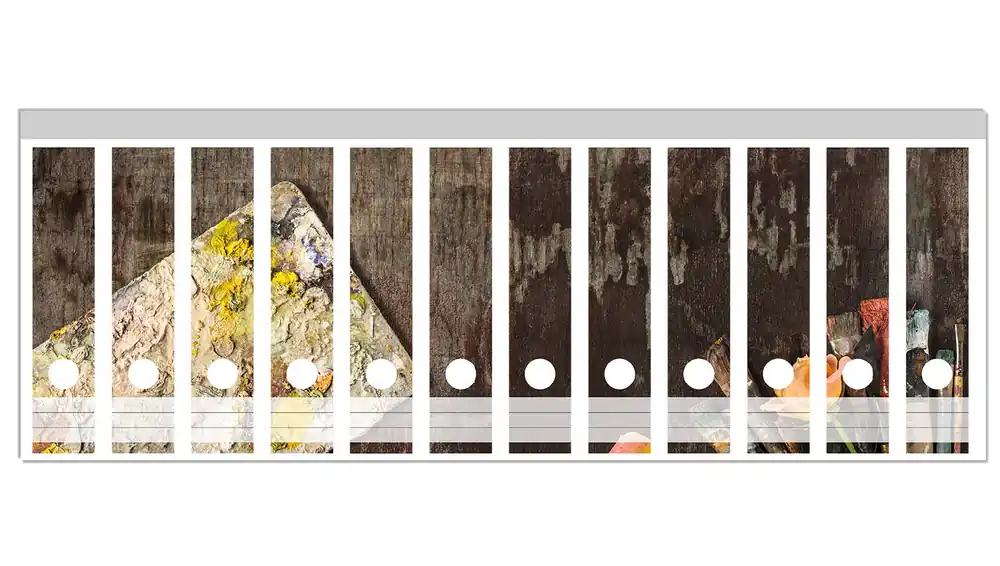 Solange Der Vorrat Reicht Ordnerrücken Sticker Pinsel und Farbe auf altem Holz inkl. schmaler Ordner, 12 Sticker