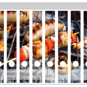 Zertifiziert Ordnerrücken Sticker Schaschlik und Würste auf einem Grill inkl. schmaler Ordner, 12 Sticker