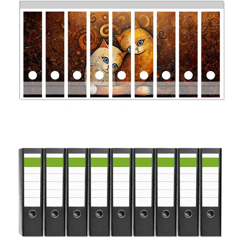 Kostenloser Versand Ordnerrücken Sticker Malerisches Katzenduo für breite Ordner, 6 Sticker