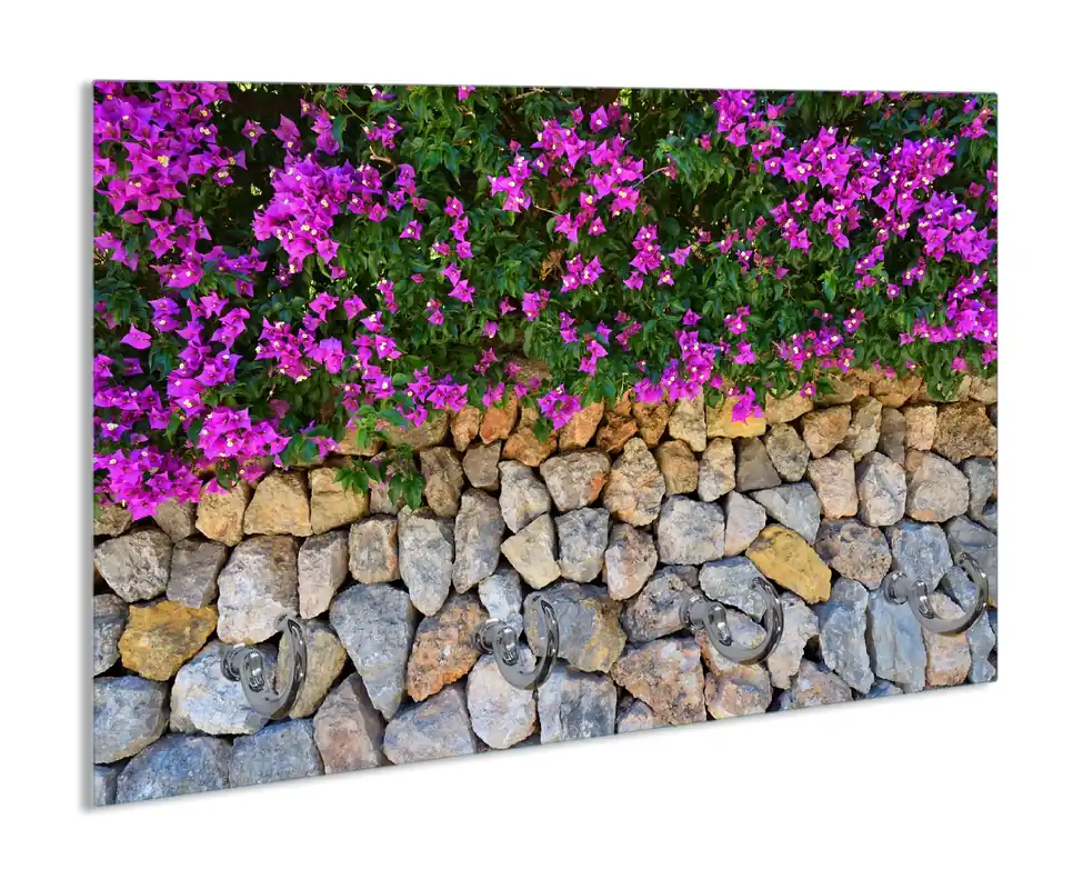 Schlüsselbrett Mauer mit pinken Blüten Zertifiziert