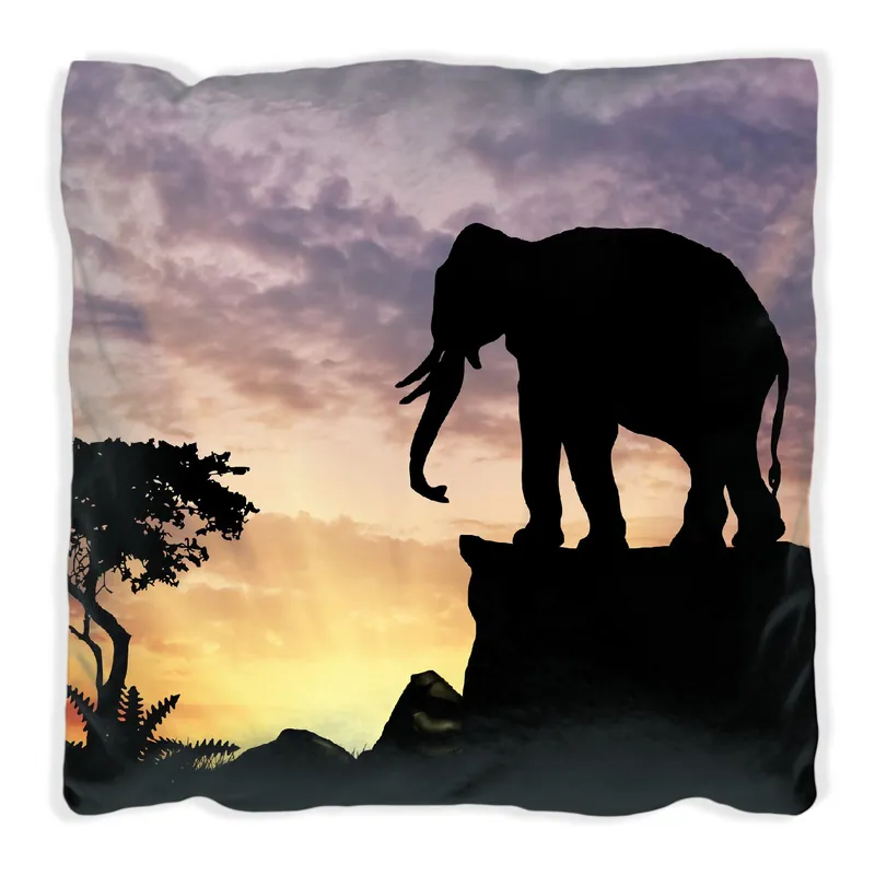 Zertifiziert Kissen Elefant vor Abendhimmel 40 x 40 cm, Foto