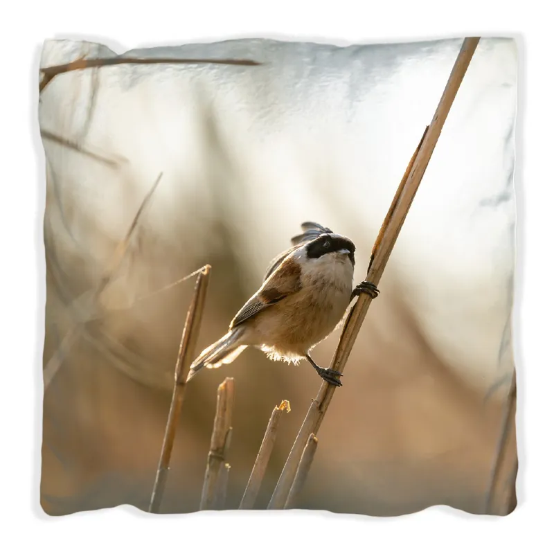 Zertifiziert Kissen Vogel im Schilf 30 x 30 cm, schwarz