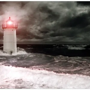 Kostenloser Versand Selbstklebendes Poster Leuchtturm im Wasser bei stürmischer See 50 x 125 cm