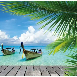 Heißes Angebot Selbstklebendes Poster Sonnenboot in der Karibik 70 x 100 cm