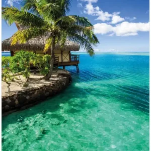 Direkt Vom Hersteller Selbstklebendes Poster Karibisches Meer Einsame Hütte unter Palmen 80 x 200 cm