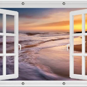 Zertifiziert Gartenposter Sonnenuntergang am Strand - Abendspaziergang 80 x 120 cm