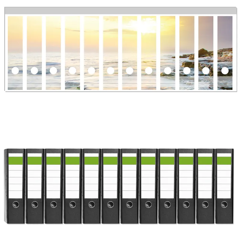 Ordnerrücken Sticker Sonnenuntergang über dem Meer inkl. schmaler Ordner, 12 Sticker Neu