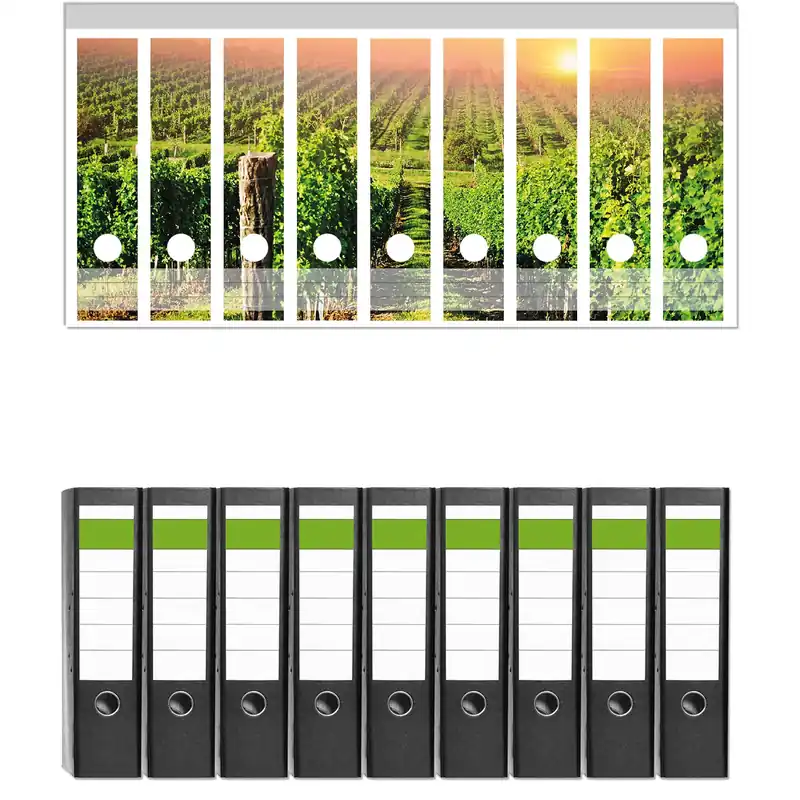 Ordnerrücken Sticker Weinberg mit untergehender Sonne für schmale Ordner, 8 Sticker Aktuell
