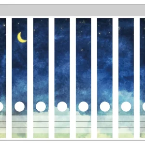 Zertifiziert Ordnerrücken Sticker Wolkenhimmel mit Mond und Sternen inkl. schmaler Ordner, 12 Sticker