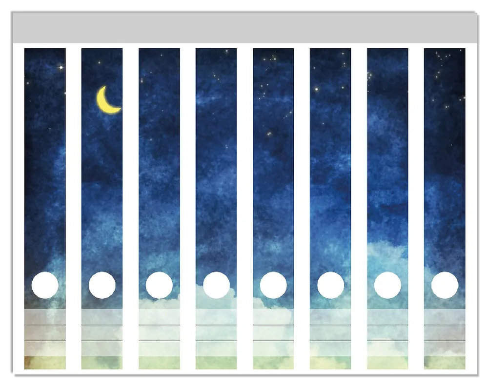 Zertifiziert Ordnerrücken Sticker Wolkenhimmel mit Mond und Sternen inkl. schmaler Ordner, 12 Sticker
