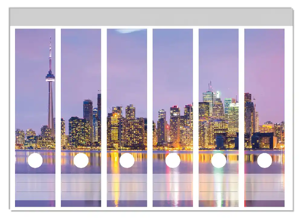 Zertifiziert Ordnerrücken Sticker Toronto Skyline - Kanada am Abend inkl. schmaler Ordner, 12 Sticker